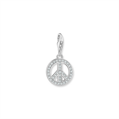 Silver peace symbol pendant on a white background