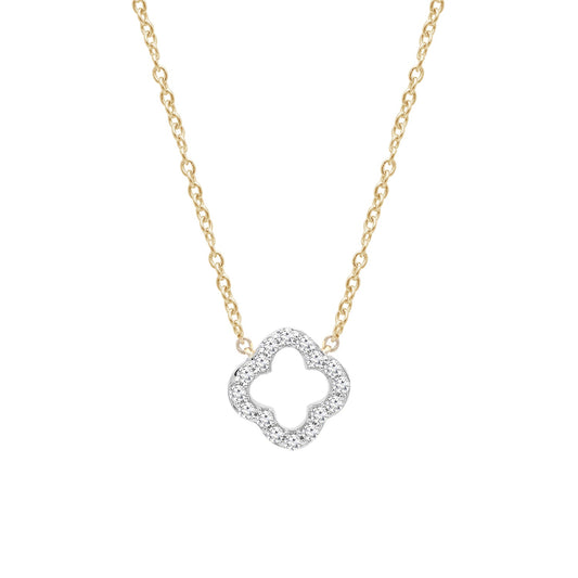 Clover style necklace yellow and white gold with diamond