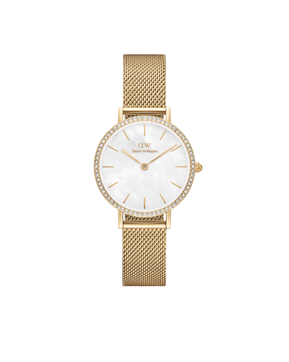 Daniel Wellington Petite 28 Bezel Mesh White Mother of Pearl Gold Watch