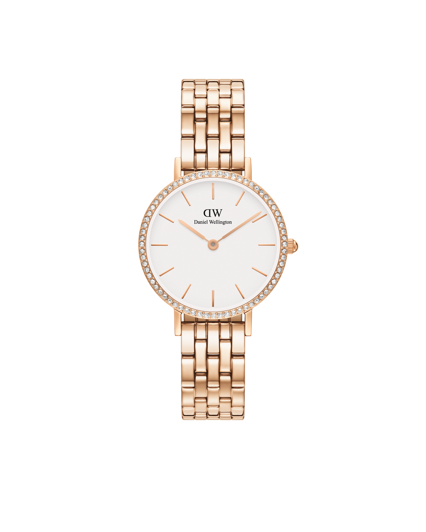 Daniel Wellington Petite 28 Bezel 5-Link White & Rose Gold Watch