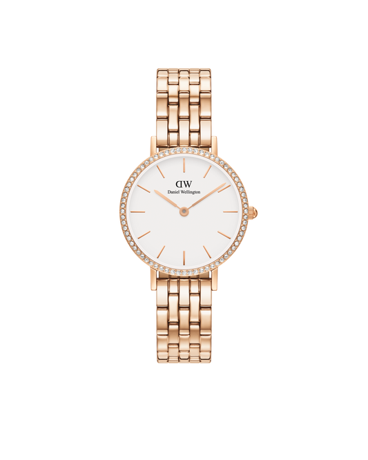 Daniel Wellington Petite 28 Bezel 5-Link White & Rose Gold Watch