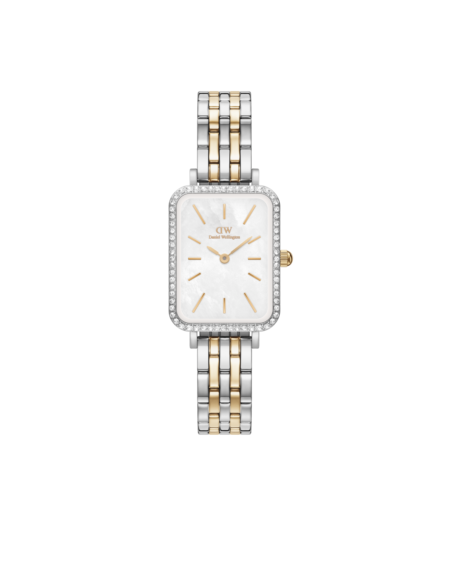 Daniel Wellington Quadro 20x26 Bezel 5-Link White Mother of Pearl Two-Tone Gold & Silver Watch