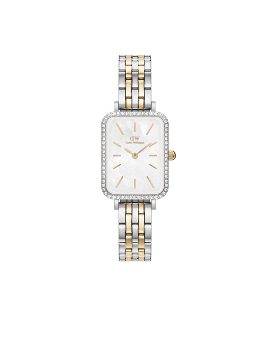 Daniel Wellington Quadro 20x26 Bezel 5-Link White Mother of Pearl Two-Tone Gold & Silver Watch