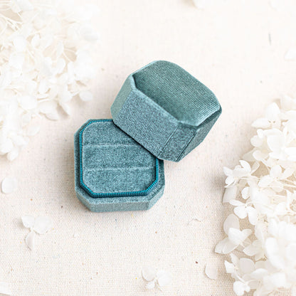 Double Slot Velvet Ring Box Teal 