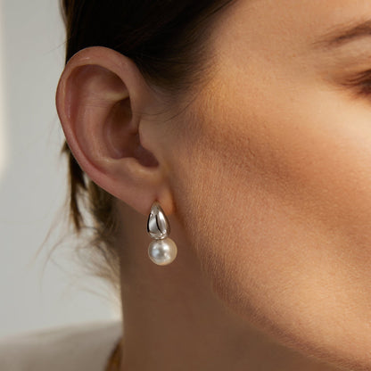 Ania Haie Silver Pearl Dome Hoop Earrings