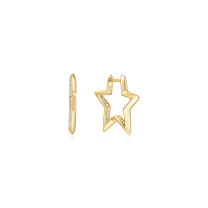 Ania Haie Gold Medium Star Pave Hoop Earrings