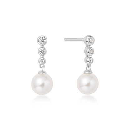 Ania Haie Silver Tennis Beaded Stone Pearl Drop Stud Earrings