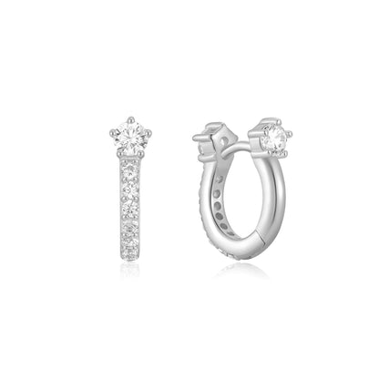 Silver Sparkling Pave Huggie Hoop Earrings