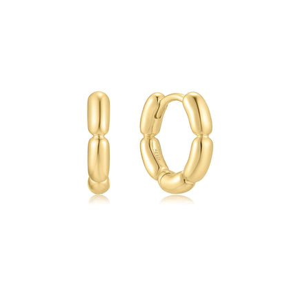 Gold Segmented Puffy Huggie Hoop Earrings
