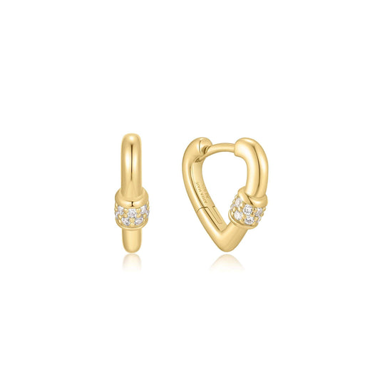 Gold Mini Heart Clasp Huggie Hoop Earrings