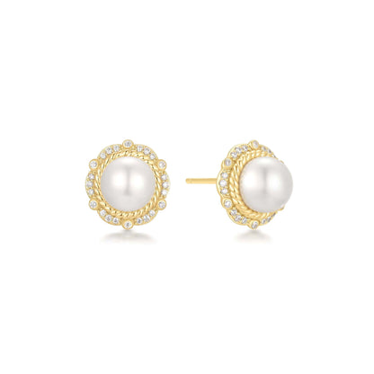 Gold Shell Pearl Bloom Stud Earrings