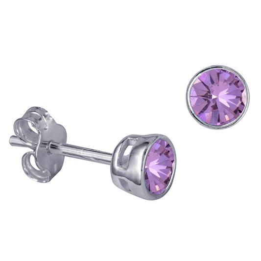 925 Sterling Silver Birthstone Stud Earrings BEZEL SET
