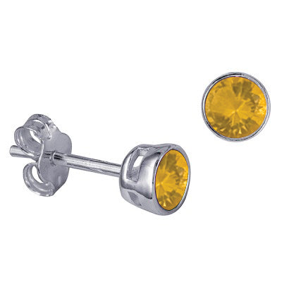 925 Sterling Silver Birthstone Stud Earrings BEZEL SET