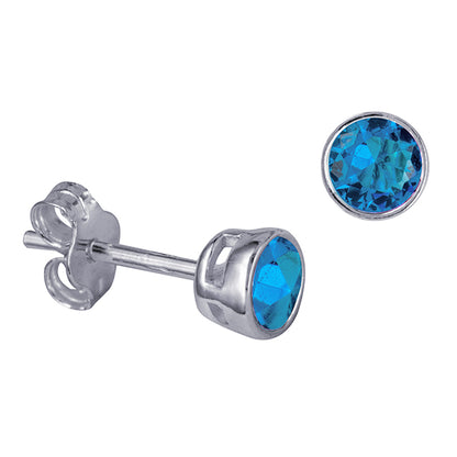 925 Sterling Silver Birthstone Stud Earrings BEZEL SET