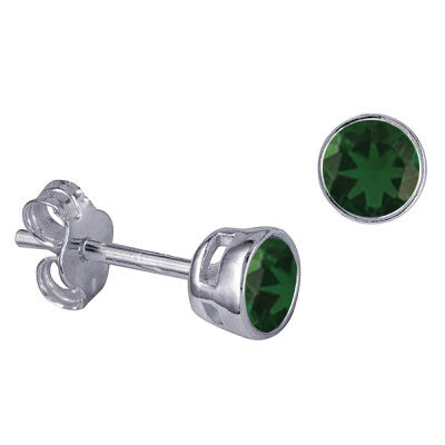 925 Sterling Silver Birthstone Stud Earrings BEZEL SET