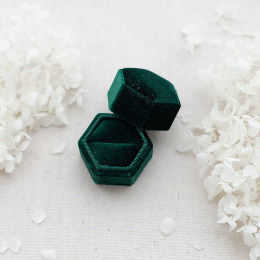Green Hexagonal Velvet Engagement Ring Box