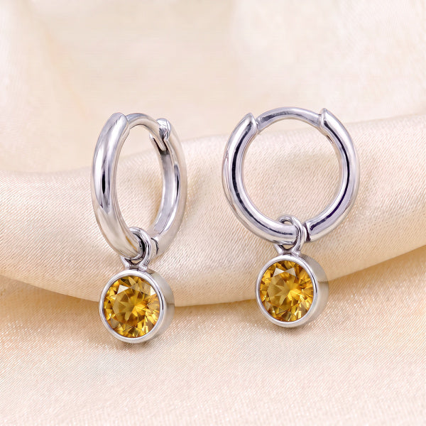 925 Sterling Silver Birthstone Drop Earrings BEZEL SET