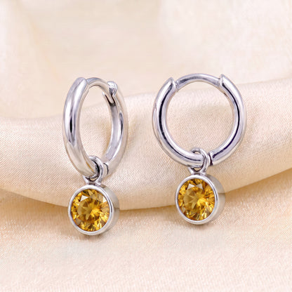 925 Sterling Silver Birthstone Drop Earrings BEZEL SET