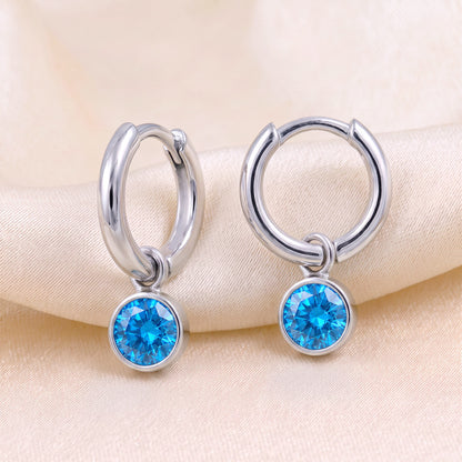 925 Sterling Silver Birthstone Drop Earrings BEZEL SET