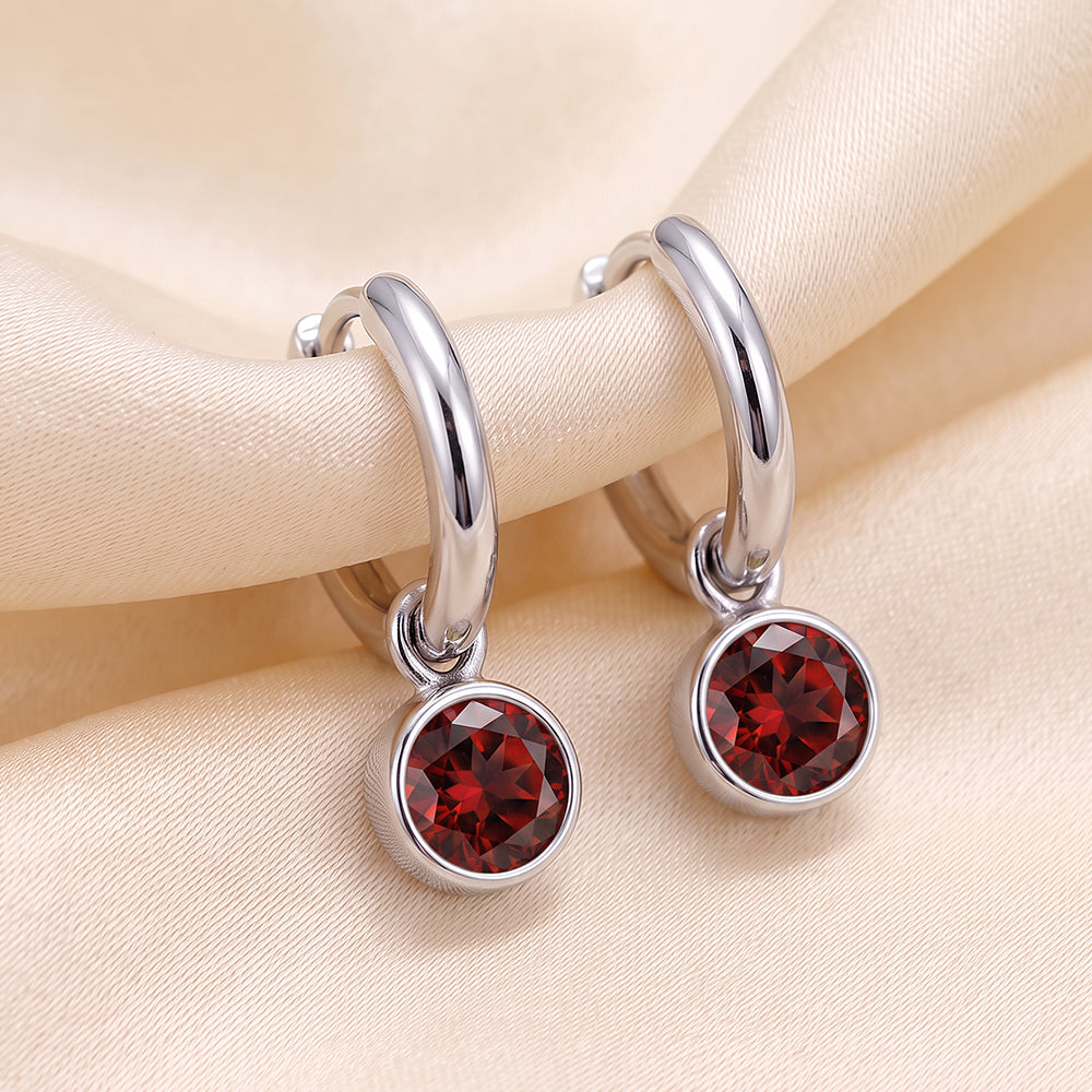 925 Sterling Silver Birthstone Drop Earrings BEZEL SET