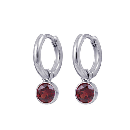 925 Sterling Silver Birthstone Drop Earrings BEZEL SET