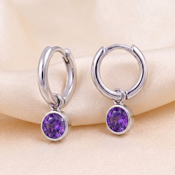 925 Sterling Silver Birthstone Drop Earrings BEZEL SET