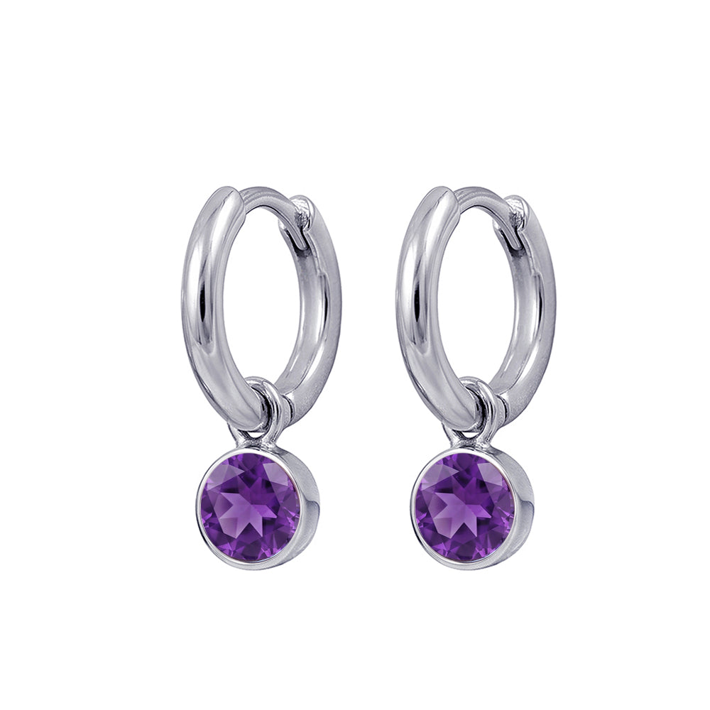 925 Sterling Silver Birthstone Drop Earrings BEZEL SET