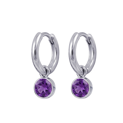 925 Sterling Silver Birthstone Drop Earrings BEZEL SET