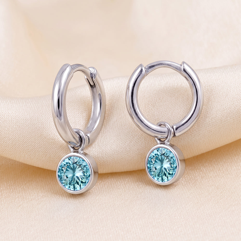 925 Sterling Silver Birthstone Drop Earrings BEZEL SET