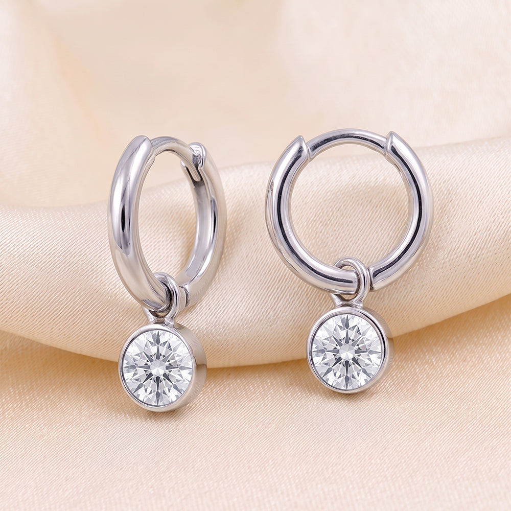925 Sterling Silver Birthstone Drop Earrings BEZEL SET