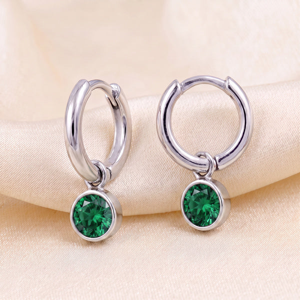 925 Sterling Silver Birthstone Drop Earrings BEZEL SET