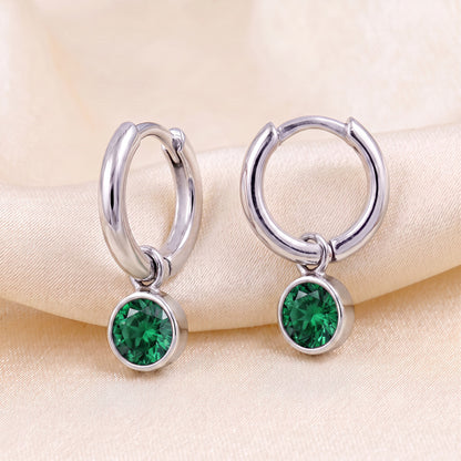 925 Sterling Silver Birthstone Drop Earrings BEZEL SET
