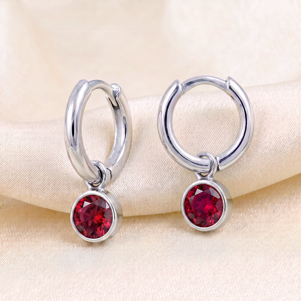 925 Sterling Silver Birthstone Drop Earrings BEZEL SET