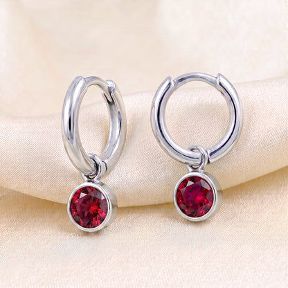 925 Sterling Silver Birthstone Drop Earrings BEZEL SET