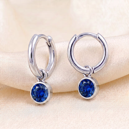 925 Sterling Silver Birthstone Drop Earrings BEZEL SET