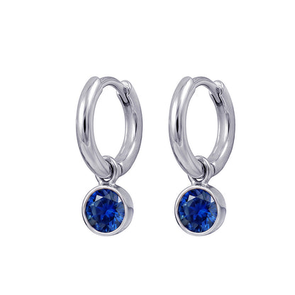 925 Sterling Silver Birthstone Drop Earrings BEZEL SET