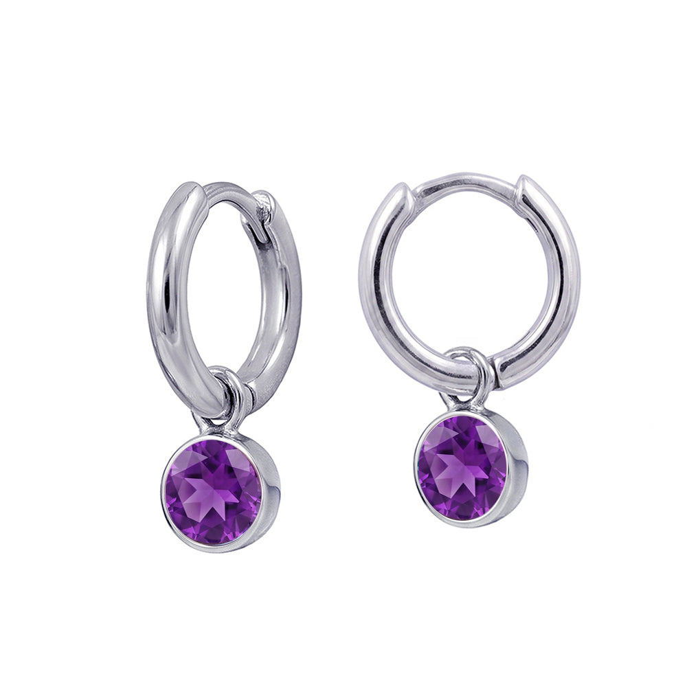 925 Sterling Silver Birthstone Drop Earrings BEZEL SET
