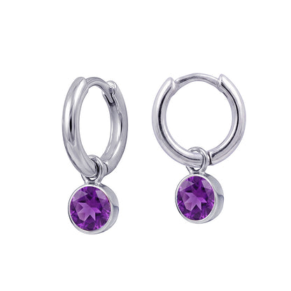 925 Sterling Silver Birthstone Drop Earrings BEZEL SET