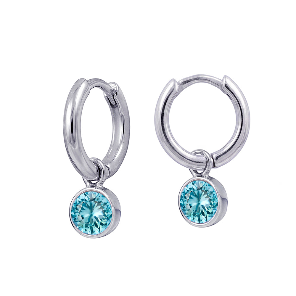 925 Sterling Silver Birthstone Drop Earrings BEZEL SET
