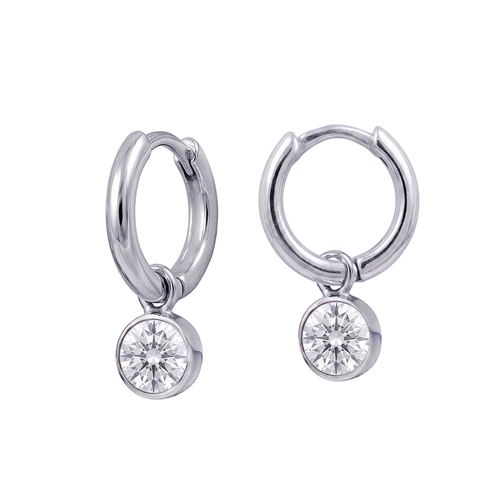 925 Sterling Silver Birthstone Drop Earrings BEZEL SET