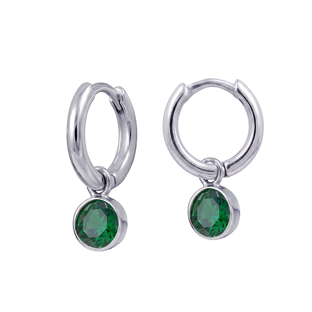 925 Sterling Silver Birthstone Drop Earrings BEZEL SET