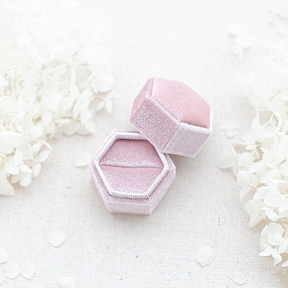 Hexagonal Velvet Ring Box Pink 