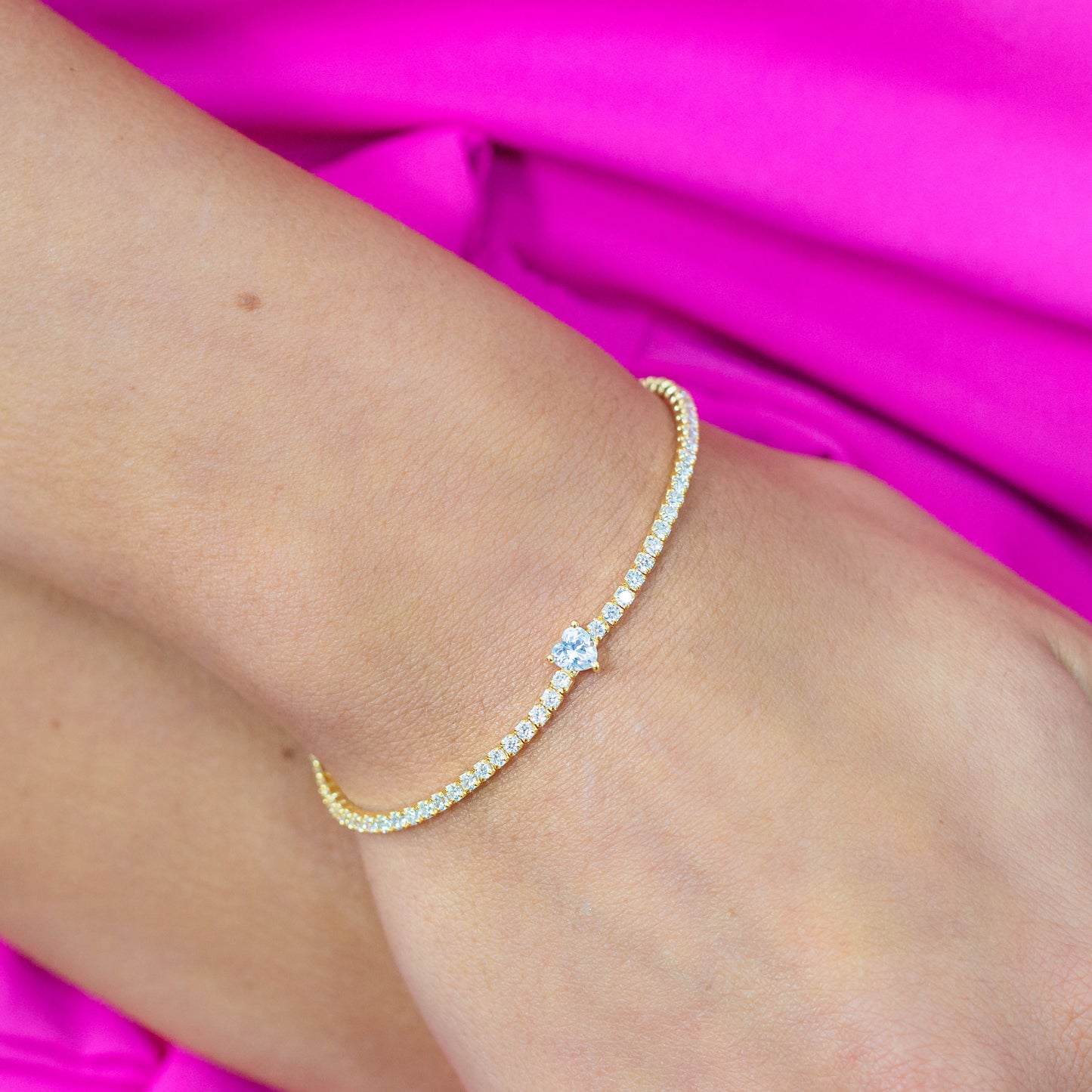 SWEETHEART TENNIS BRACELET GOLD 18CM