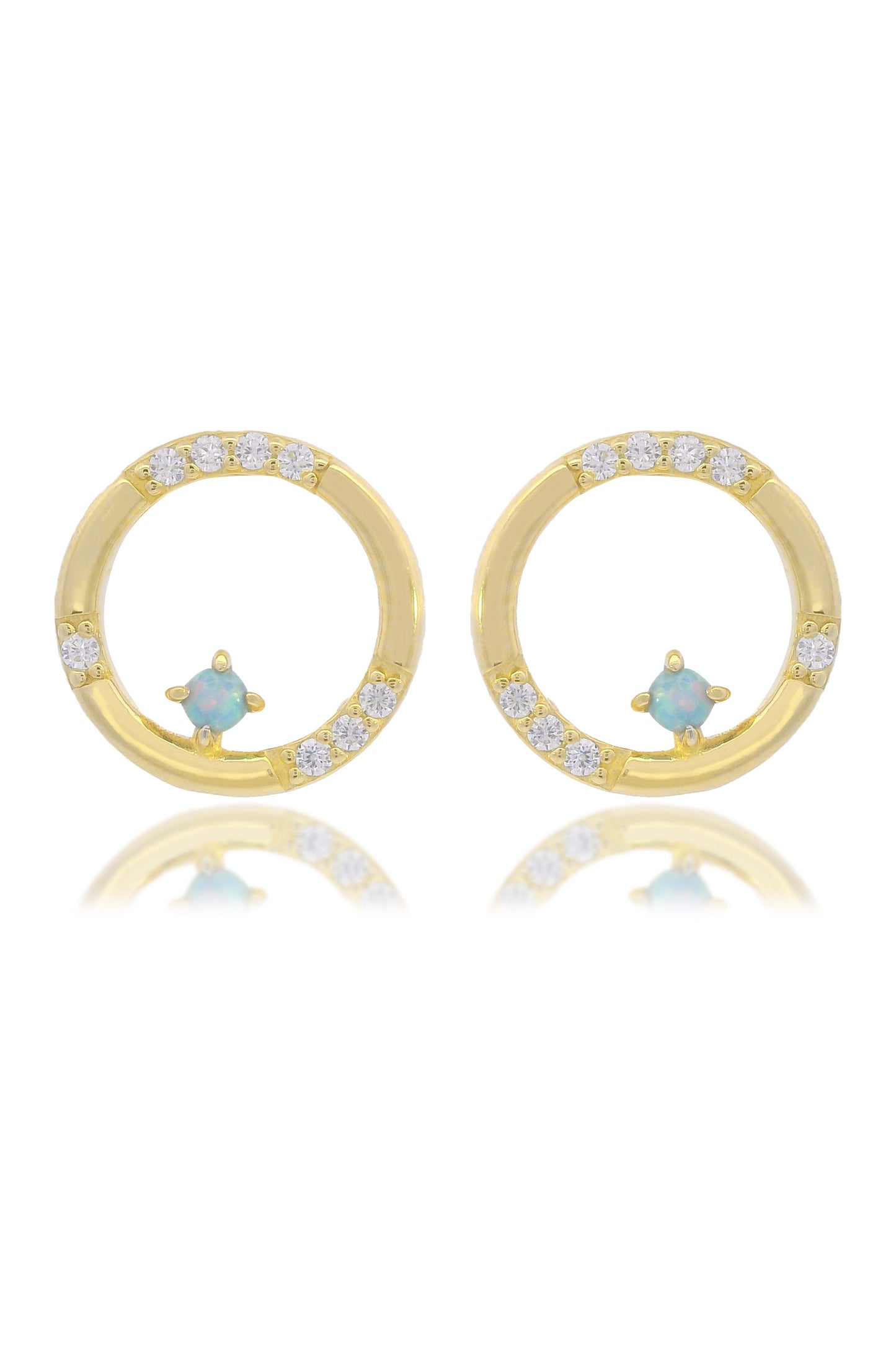 OPAL GLOW BLUE CREATED OPAL CIRCLE EARRINGS GOLD