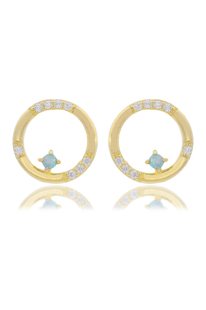 OPAL GLOW BLUE CREATED OPAL CIRCLE EARRINGS GOLD