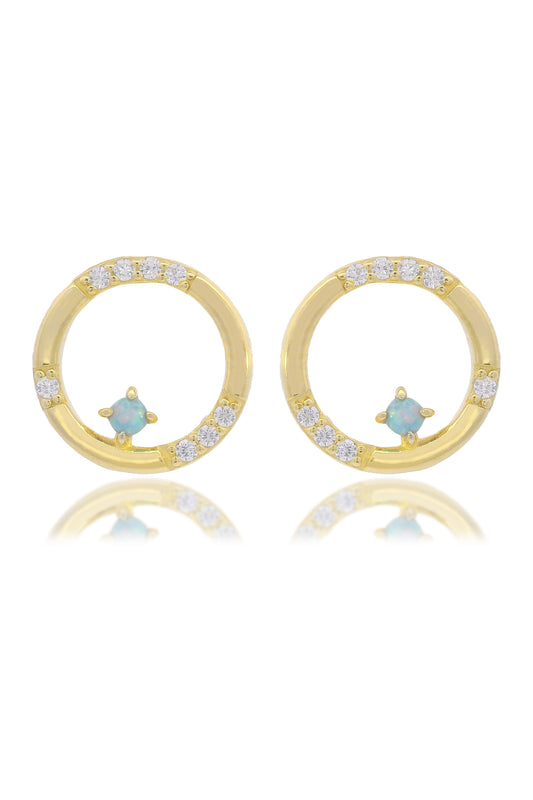 OPAL GLOW BLUE CREATED OPAL CIRCLE EARRINGS GOLD