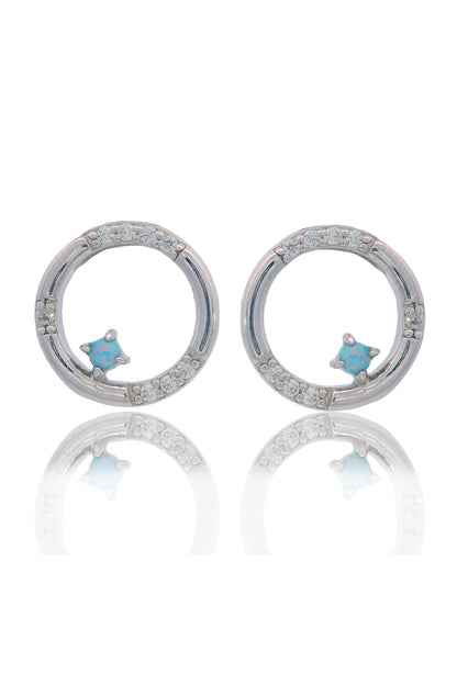 OPAL GLOW BLUE CREATED OPAL CIRCLE EARRINGS SILVER