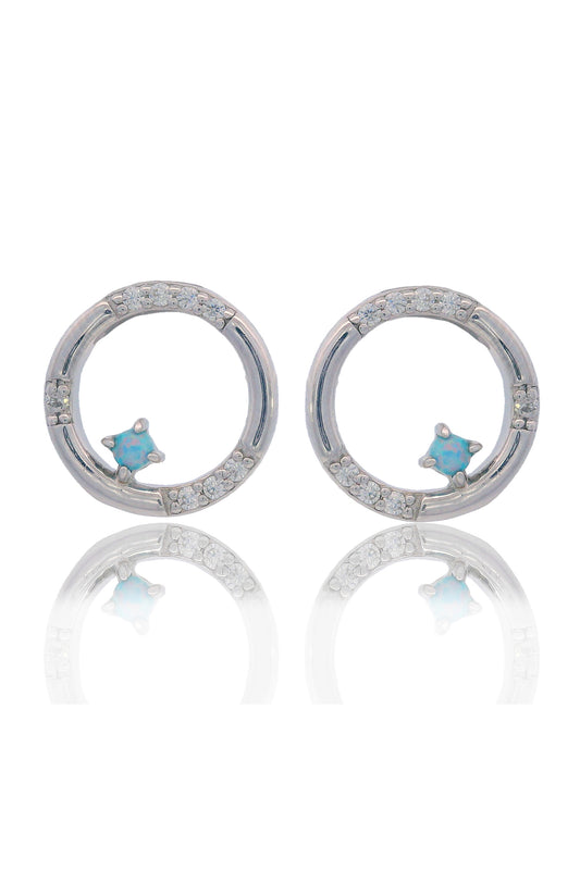 OPAL GLOW BLUE CREATED OPAL CIRCLE EARRINGS SILVER