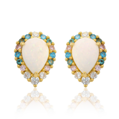 GEORGINI WISTERIA CREATED OPAL FLORIBUNDA STUD EARRINGS GOLD