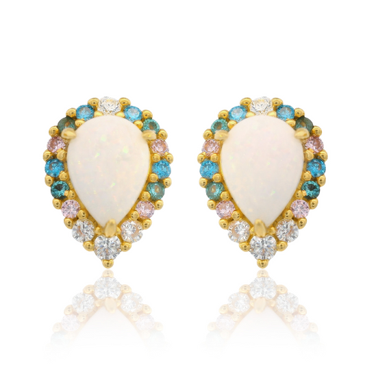 GEORGINI WISTERIA CREATED OPAL FLORIBUNDA STUD EARRINGS GOLD